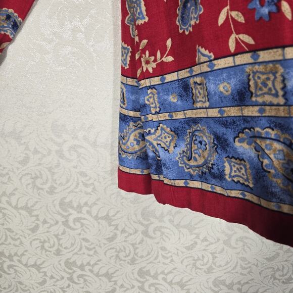VTG Capacity Top Shirt Shacket M Red Blue Paisley Floral Mixed Denim Collar - Picture 4 of 16